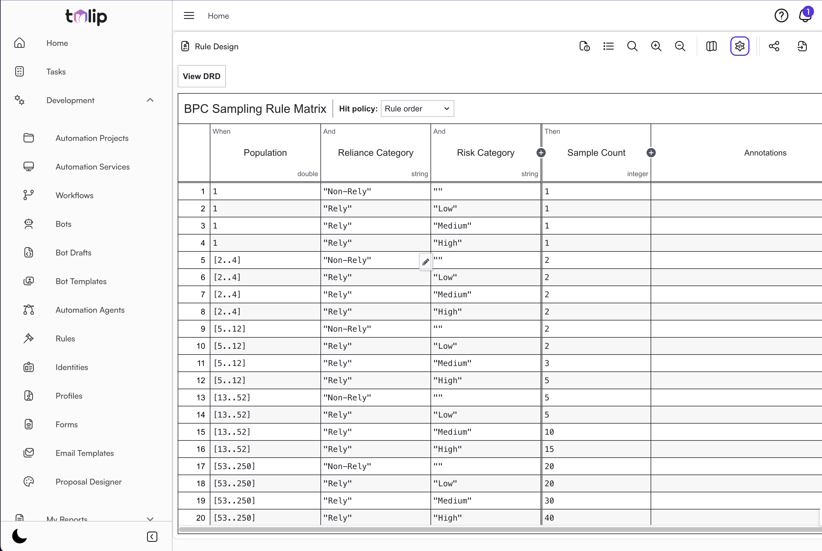 Tulip Rule Engine Interface